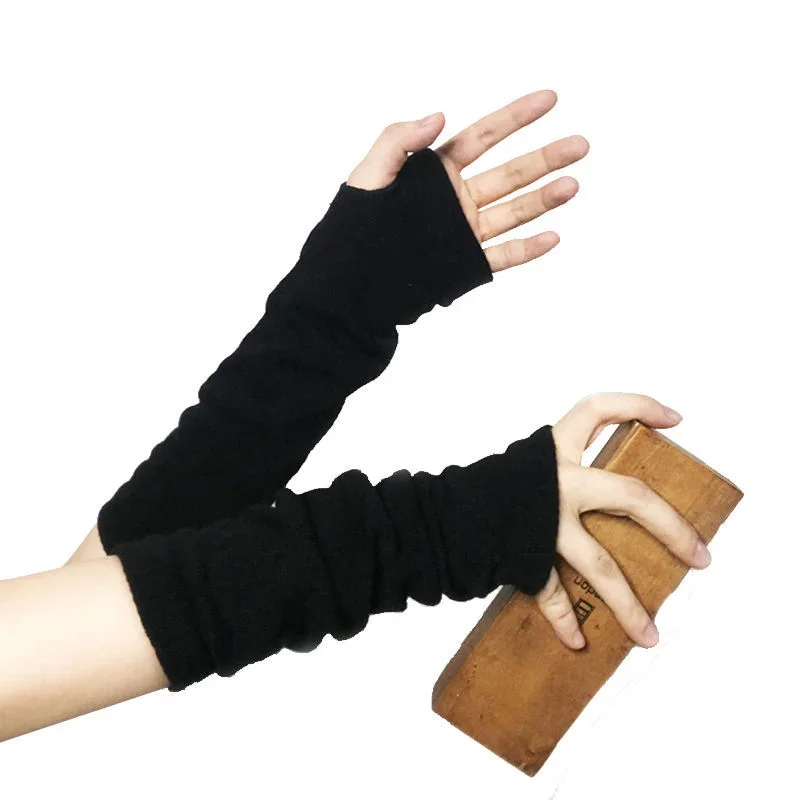 Guantes largos sin dedos Unisex, guantes góticos de Cosplay de Anime, calentador de brazos de punto, muñeca, codo, mitones, manga de brazo,