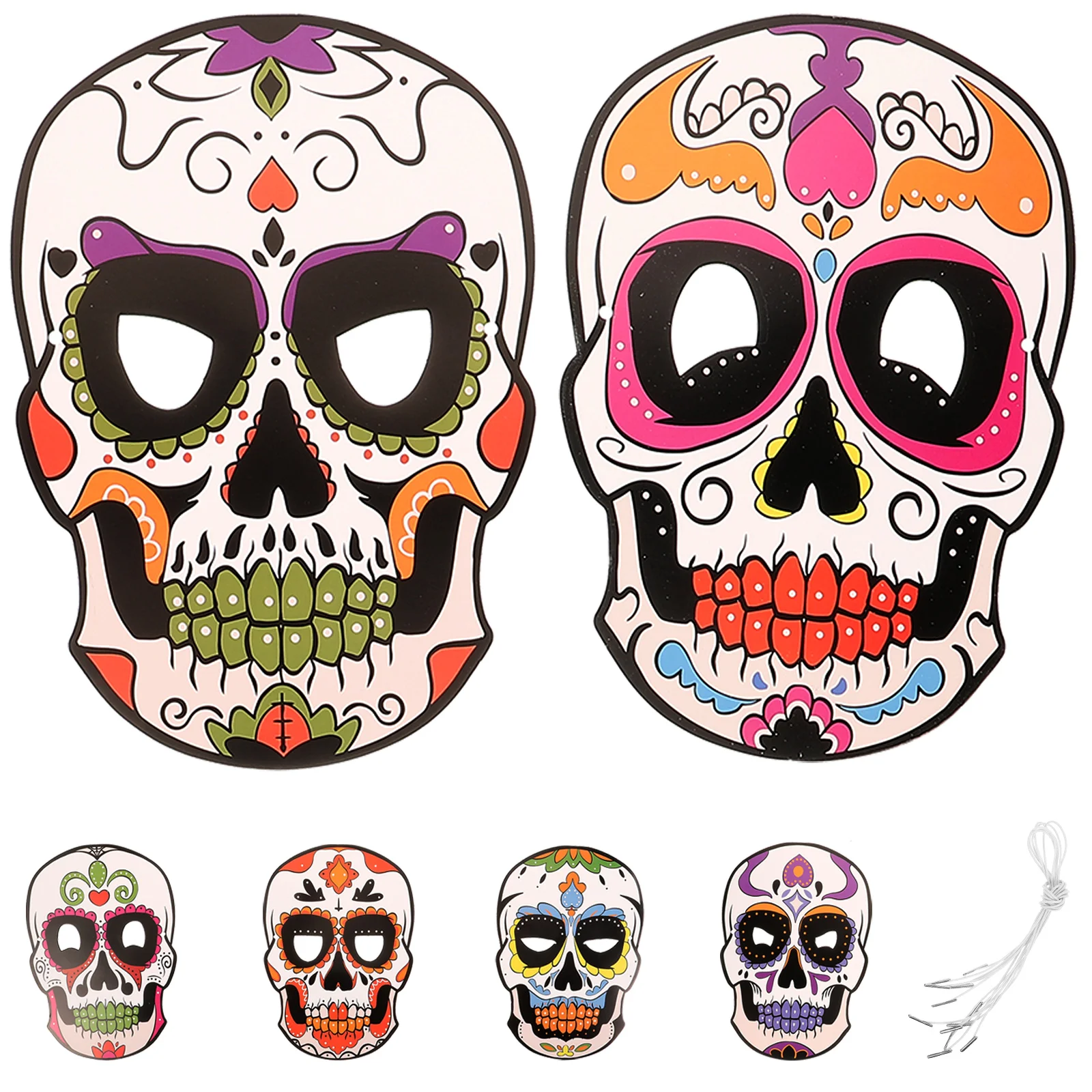 

6 Pcs Face Masks Party Favors DIY Paper Skull Facial Day of The Dead Decorations