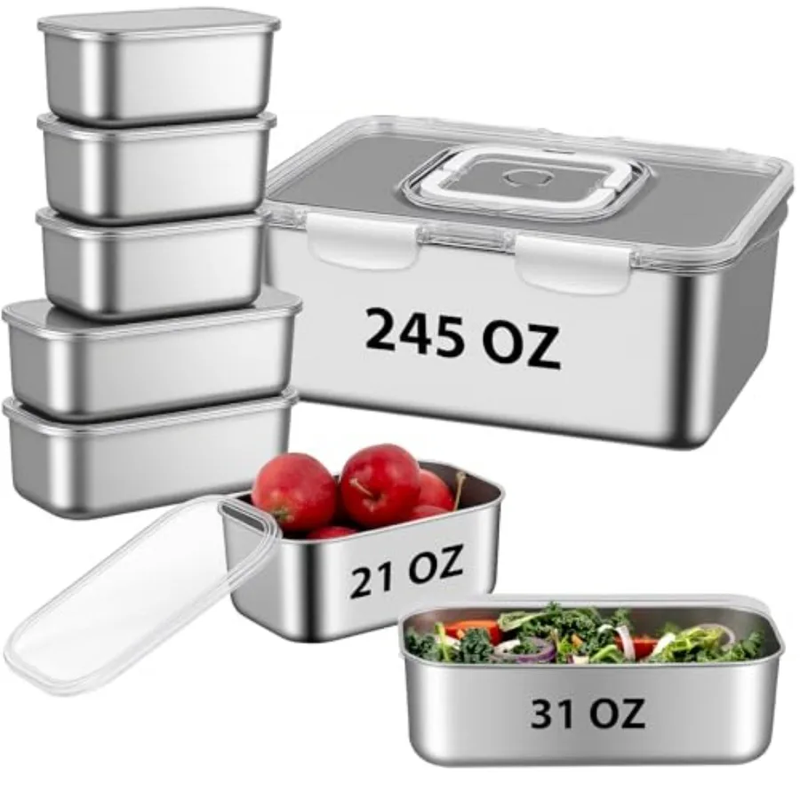 

Meal prep containers for vegetables fruits snacks roasting chicken lasagna: stainless steel, silver, BPA free and oven safe 245