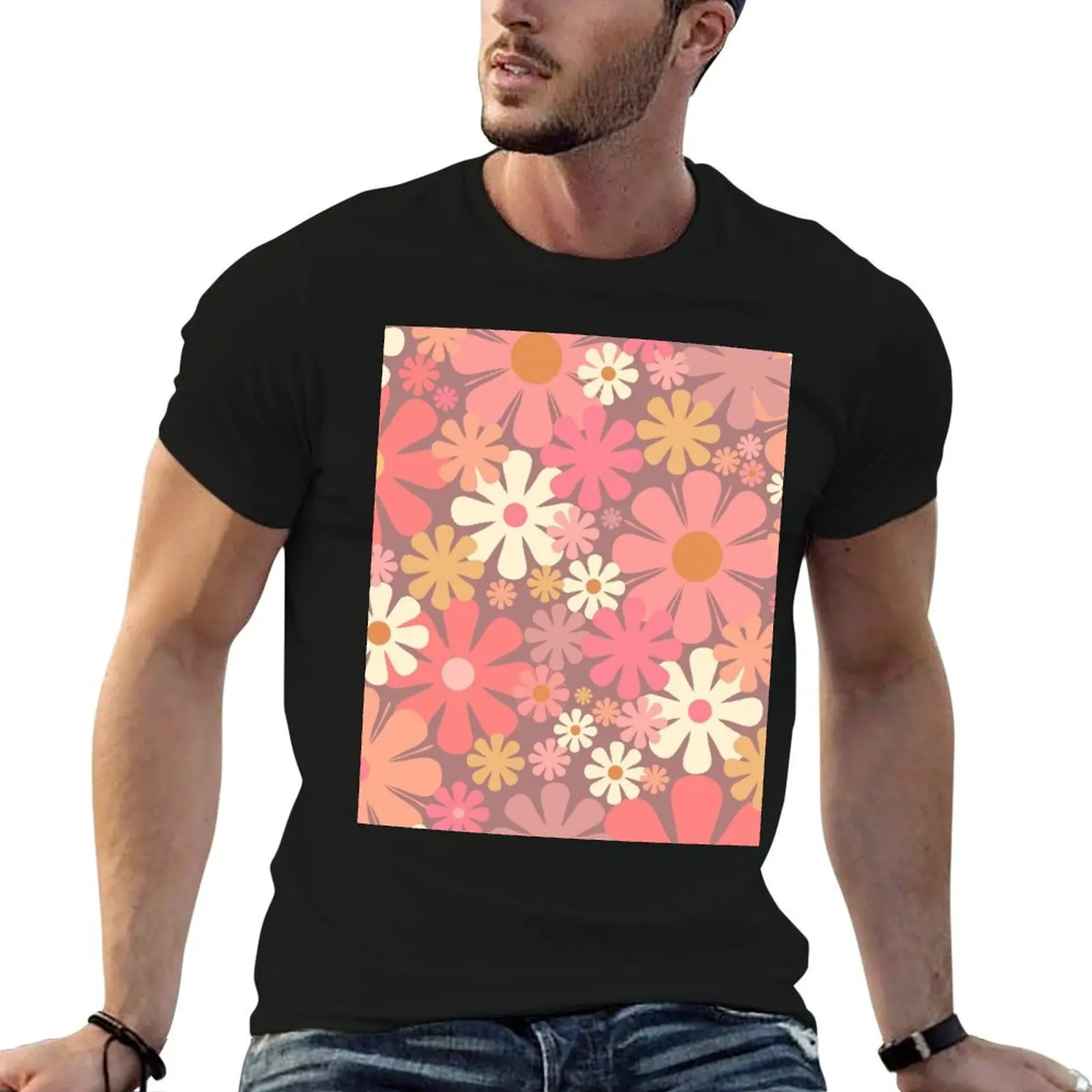 Retro Flowers 60s 70s Aesthetic Floral Pattern Pink Mauve and Blush T-Shirt blanks custom shirt plain black t shirts men