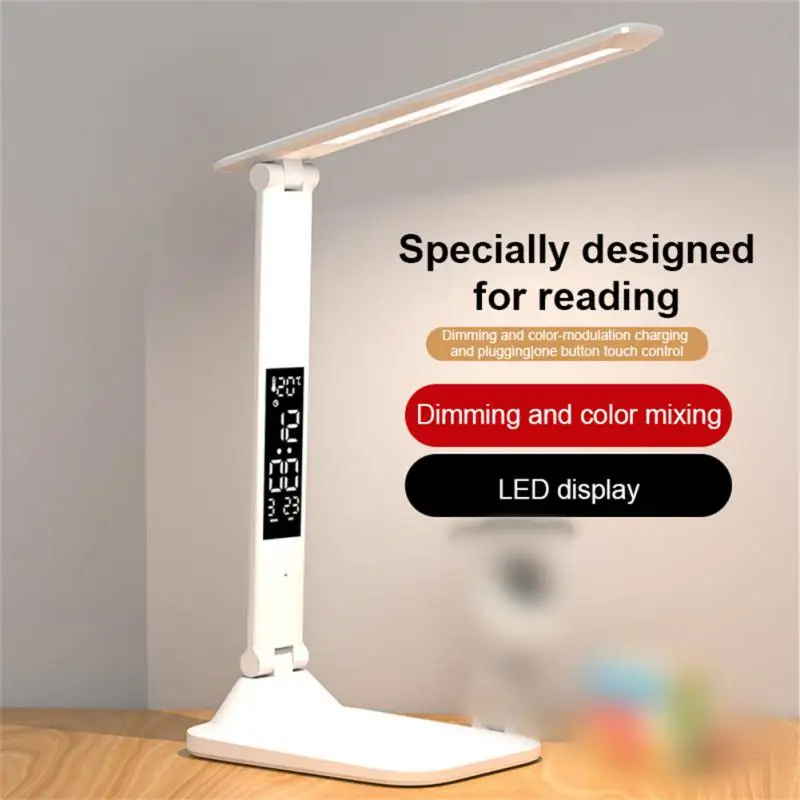 

LED Desk Lamp USB Dimmable Touch Foldable Table Lamp with Calendar Temperature Clock Night Light for Study Reading Lamp