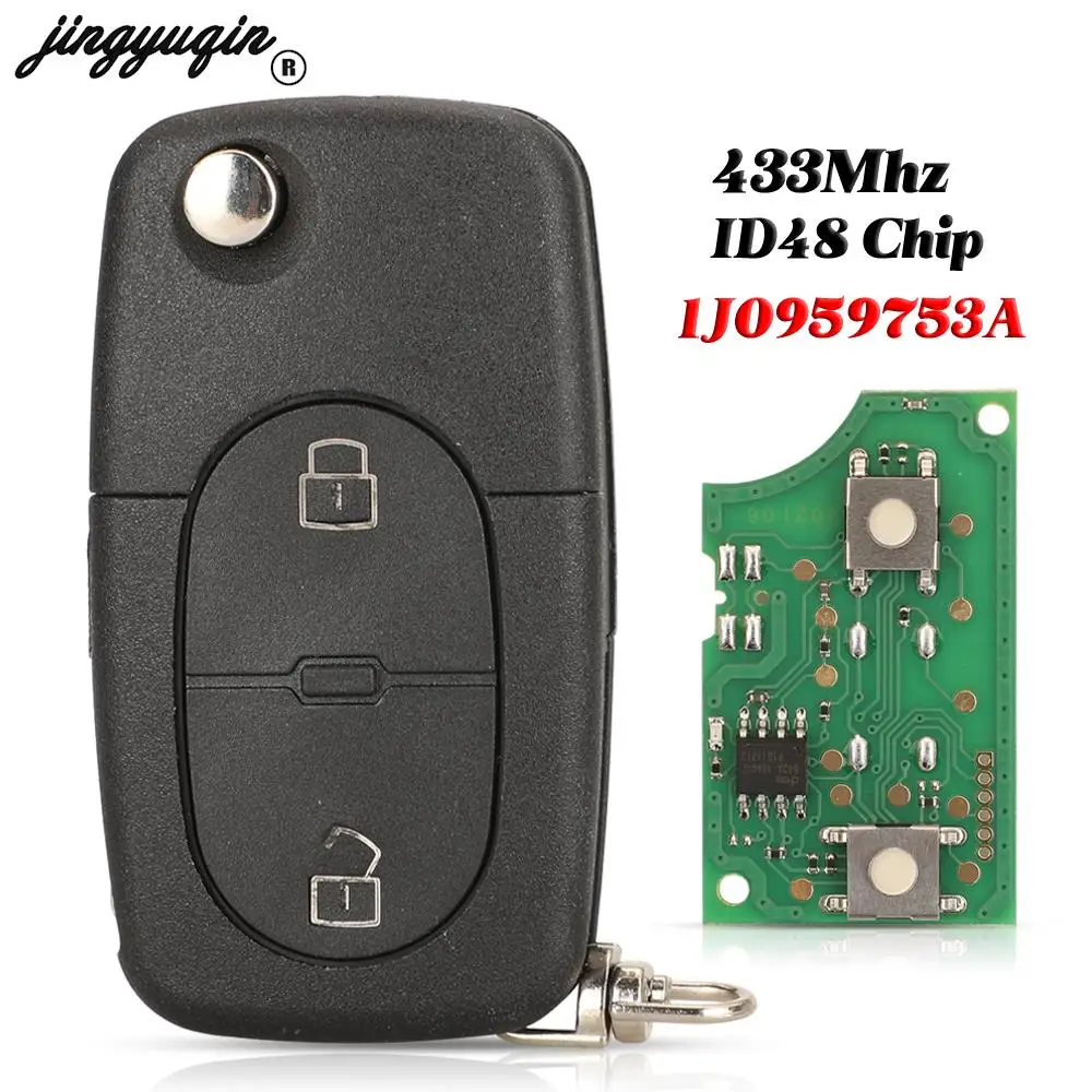 jingyuqin 1J0959753A 433Mhz Flip Remote Car Key ID48 Chip For VW Volkswagen Golf 4 Passat MK4 Seat Fit Skoda Fob HU66 Blade