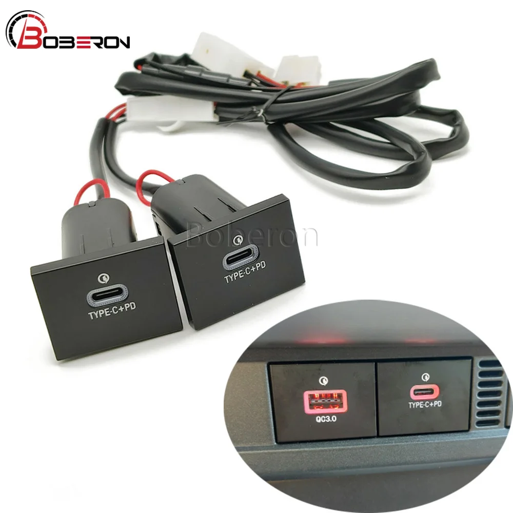 

Car Black Dual TYPE C PD Charger Quick Charge Auto Phone Charging Adapter Fit For Ford Focus 2 Mk2 2009-2011