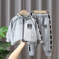 School Kids Tracksuit Jogger Set Full Zip Alphabet Prints Baby Boys Drawstring Sweatshirt + Sweatpant Set Children Outfit 1-11Yr