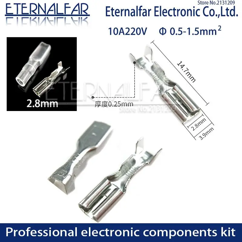 6.3mm 16A 0.75-2.5mm Switch Wire Connectors Crimp Terminals Spade Terminals With Transparent Insulating Sleeves Plug spring