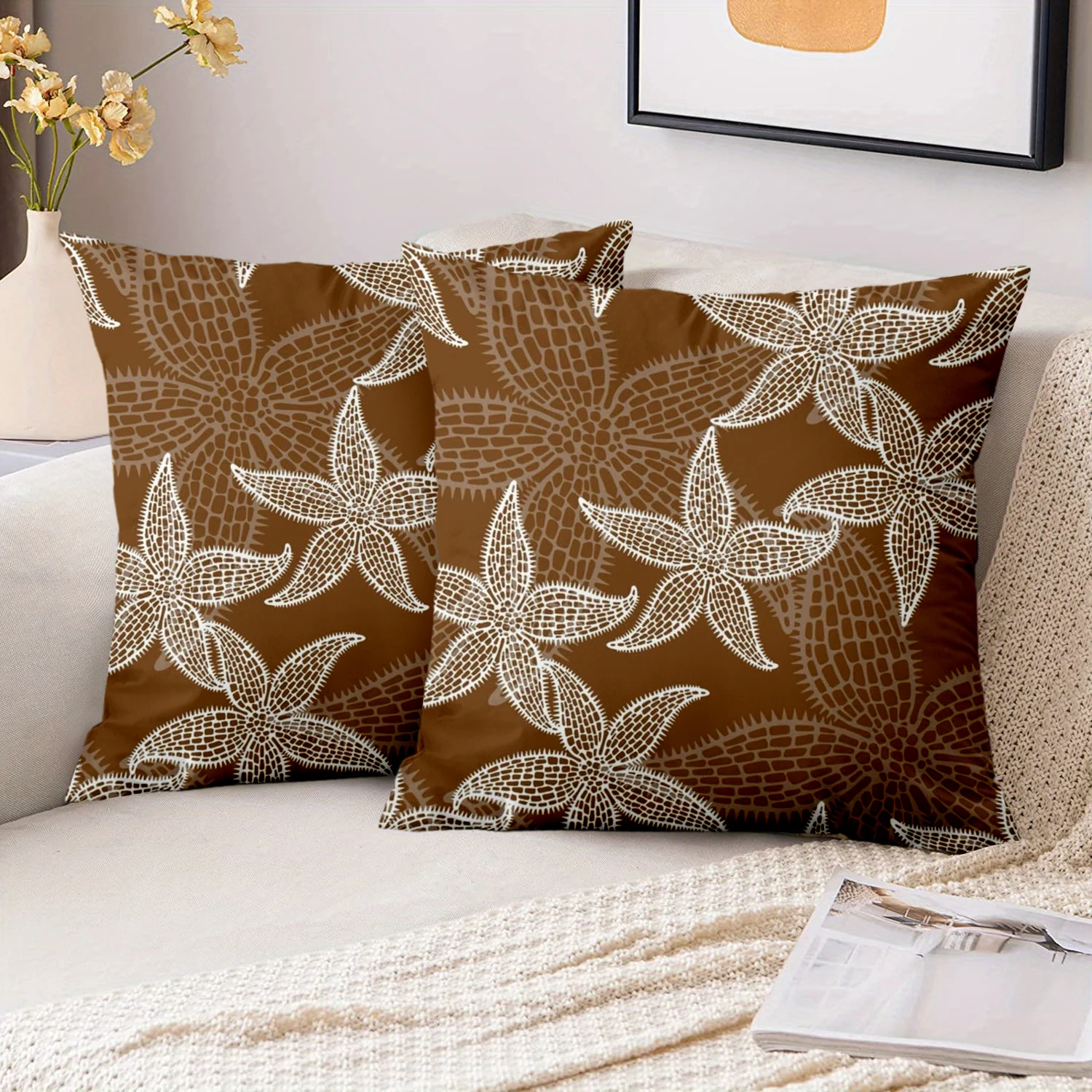 1 Pieces Boho Starfish Print Throw Pillow Covers Pattern Cushion Cover Suitable for Sofa Bedroom Car Pillow Cover