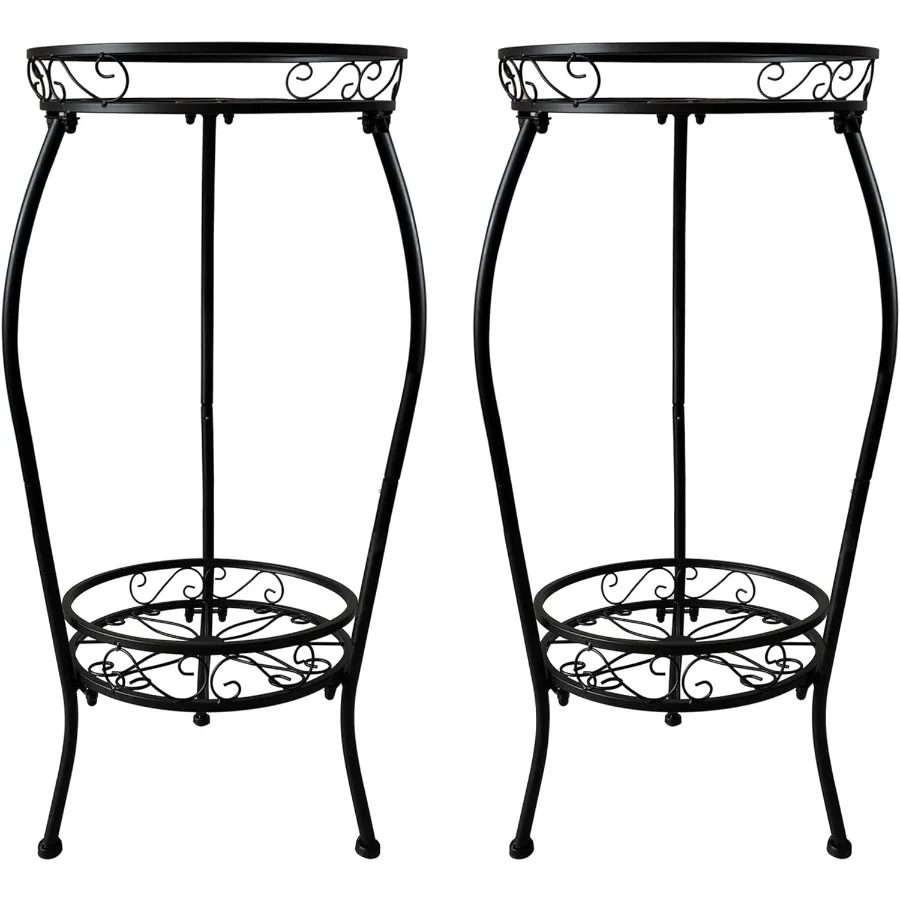 

Metal Plant Stand 2 Tier Indoor Outdoor 2 Pack Tall Flower Pot Shelf Rustproof Stable Heavy Duty Corner Stand 28 inch Multiple