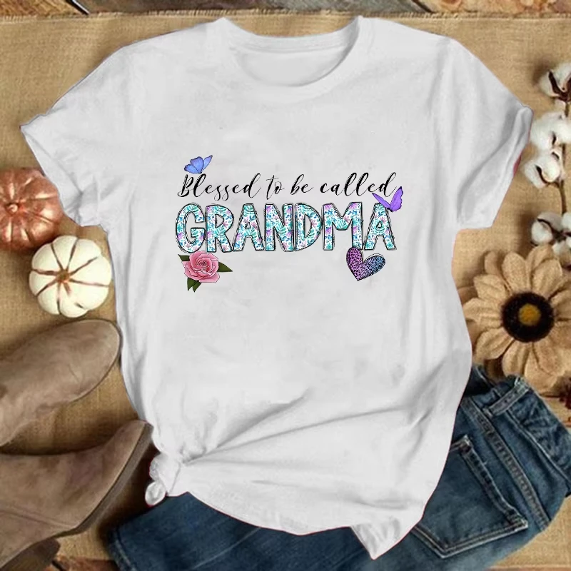 2026 Colors Women Fashion Short Sleeve Tee Shirt Blessed To Be Called Grandma Print T Shirt Casual Loose Summer Cool T-Shirt Top