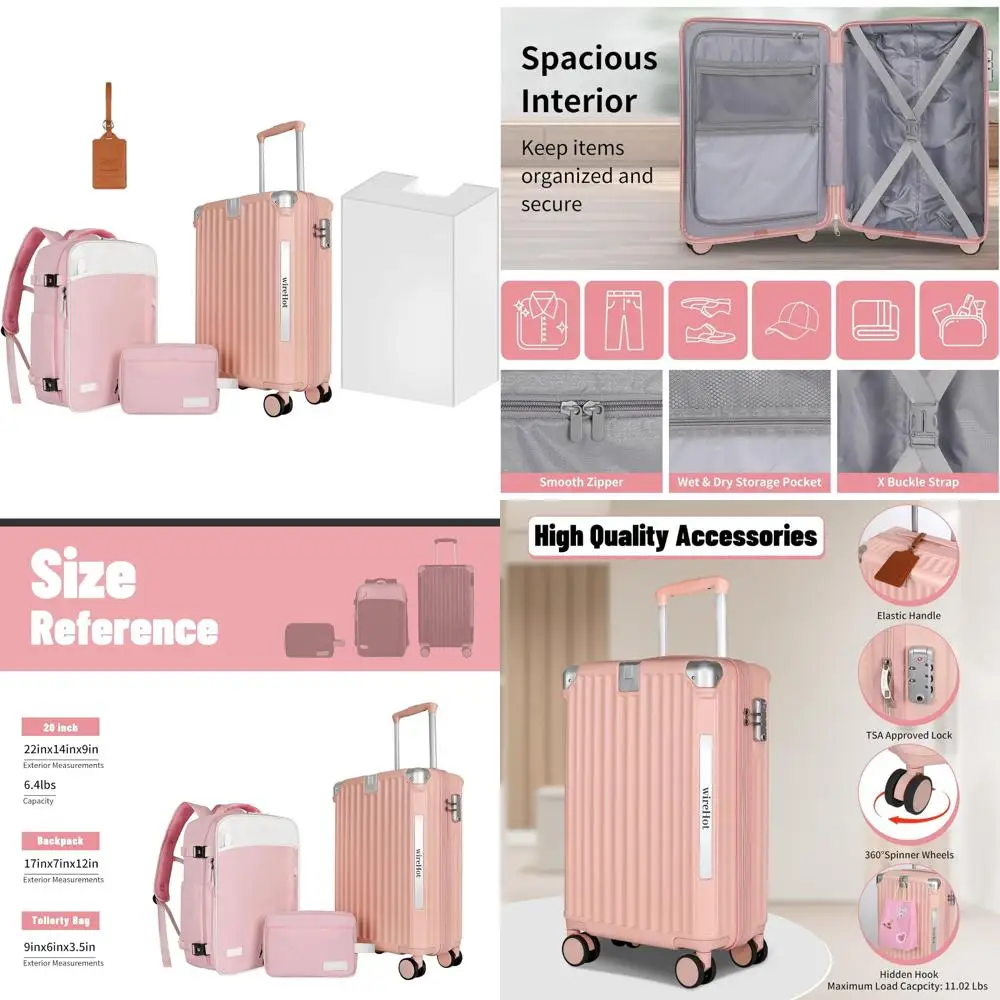 حقيبة حمل على الأمتعة المعتمدة لشركة الطيران مقاس 22 × 14 × 9 بوصة للنساء مع حقيبة ظهر، مجموعة حقائب صلبة ABS + PC #1
