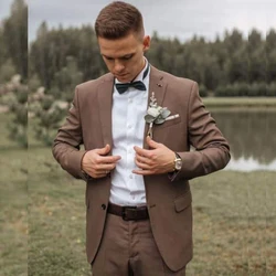 Luxury Wedding Brown Men Suits Skinny Classic Groom 2 Piece Jacket Pants Outfits High Quality Custom Costume Homme Blazer 2024