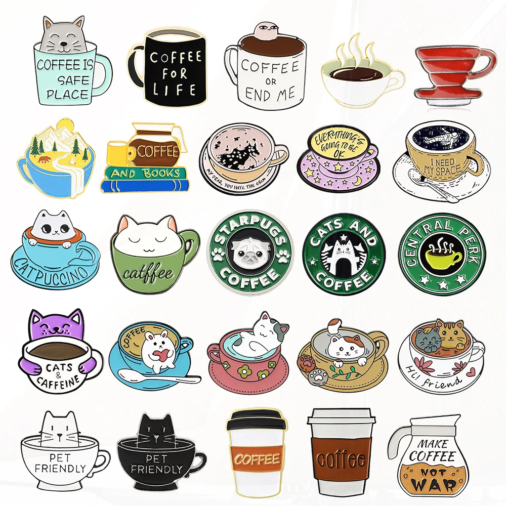 Kelner Pin Alloy Enamel Kitten Accessories Pin Badge Lapel Pins Coffee Cup Pin Cat Pin Coffee Pin Coffee Shop