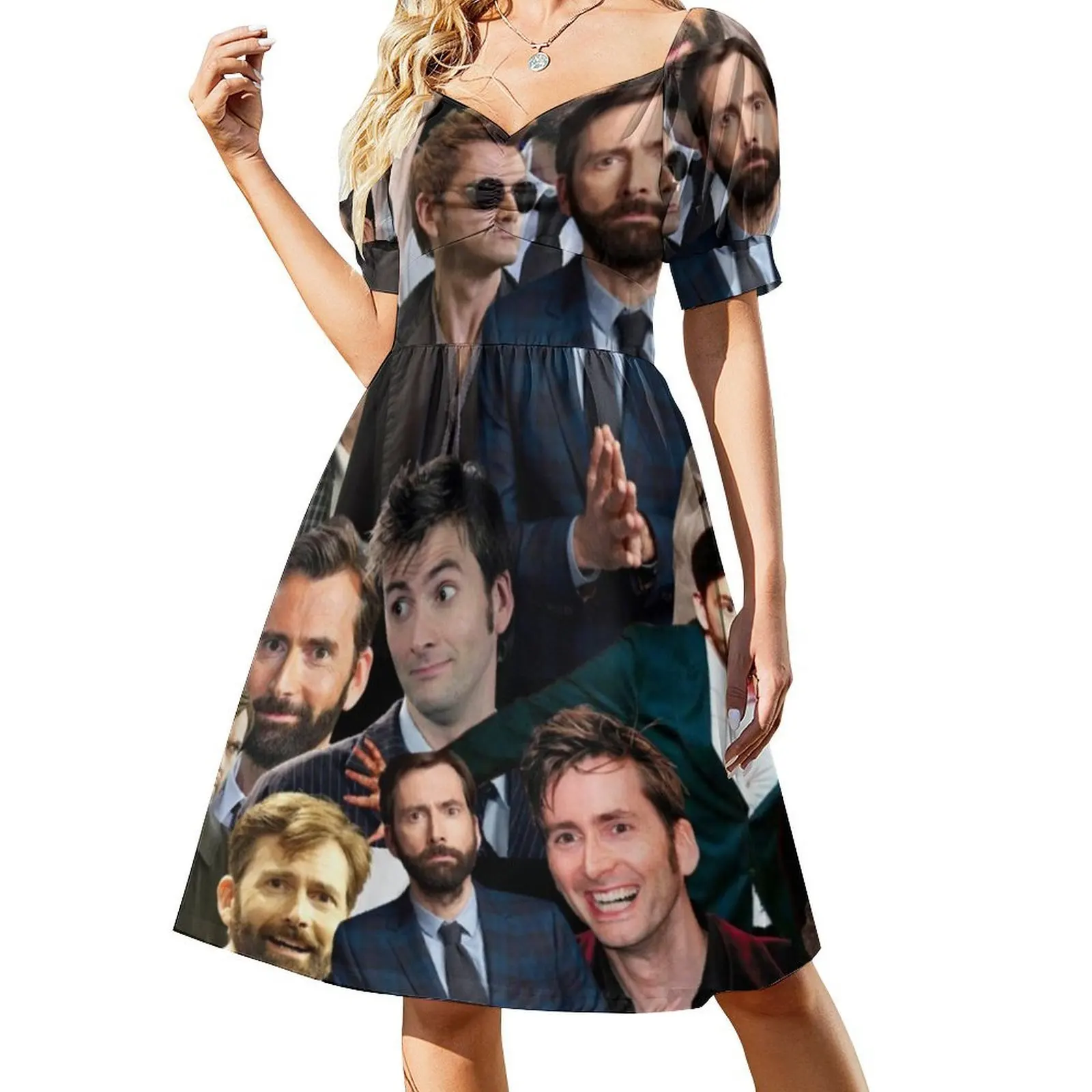 David Tennant Collage Bohemian Sleeveless Dress Multi-Print Beach Vacation Party Dress David Tennant Collage David Tennant