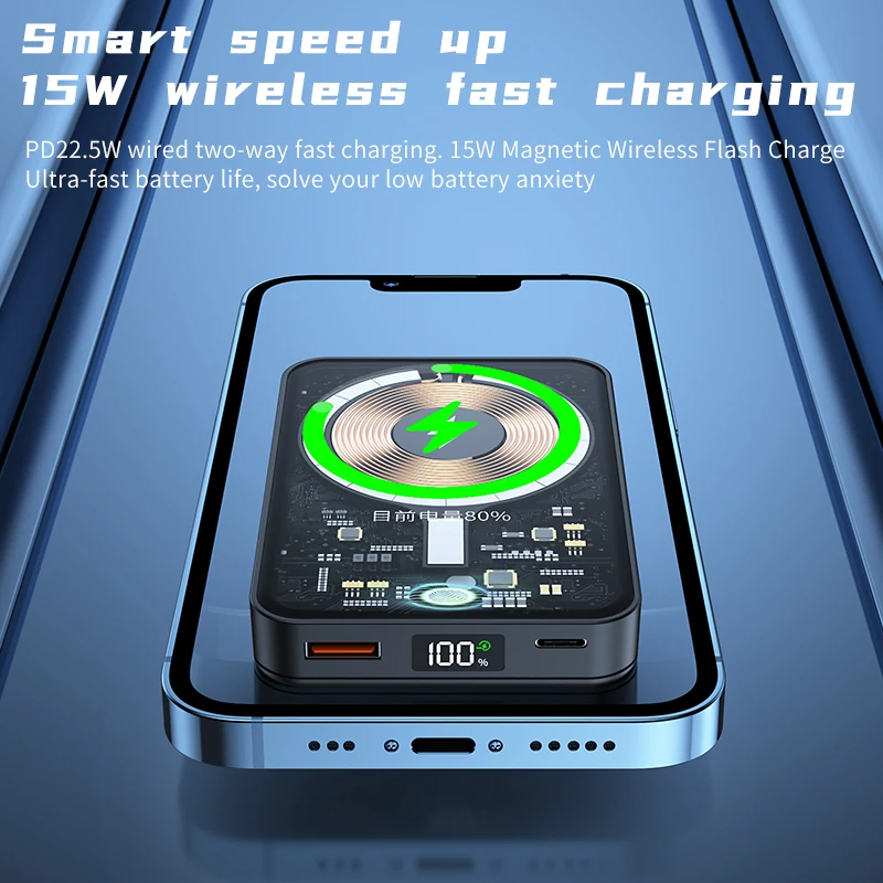 PD 22.5W Magnetic Power Bank 10000mAh 15W Transparent Wireless Charger For iPhone 13 12 11 pro max xs Charging Power Bank