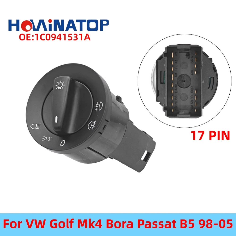 HOWINATOP 1C0941531A 17-контактный 3-позиционный переключатель управления фарами с красной подсветкой для VW Golf Mk4 Bora Passat B5 98-05, замена OEM