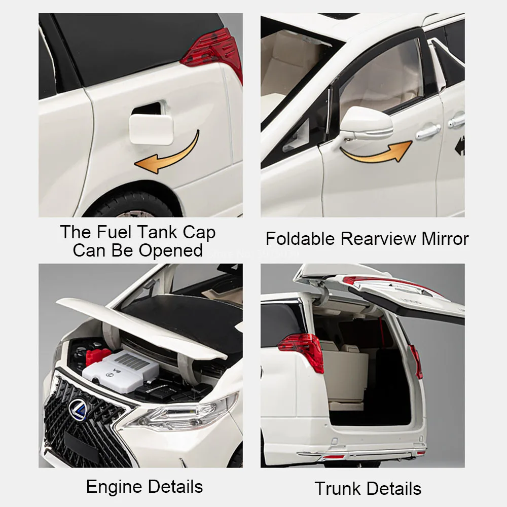 1:18レクサスLM300 MPV合金製おもちゃダイキャストモデル、プルバック、ライト、音楽、回転ホイール付きミニチュアカー、男の子向け知育玩具