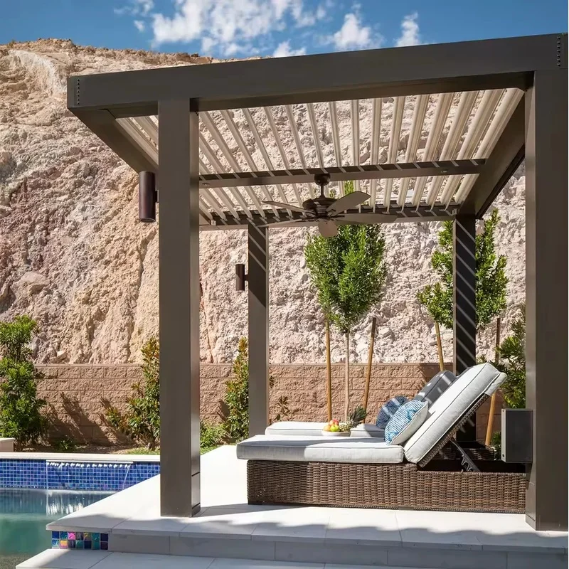 Aluminum Pergola Adjustable Louvers Motorized Waterproof Eco-Friendly Powder Coated Balcony Patio Comfort Customizable