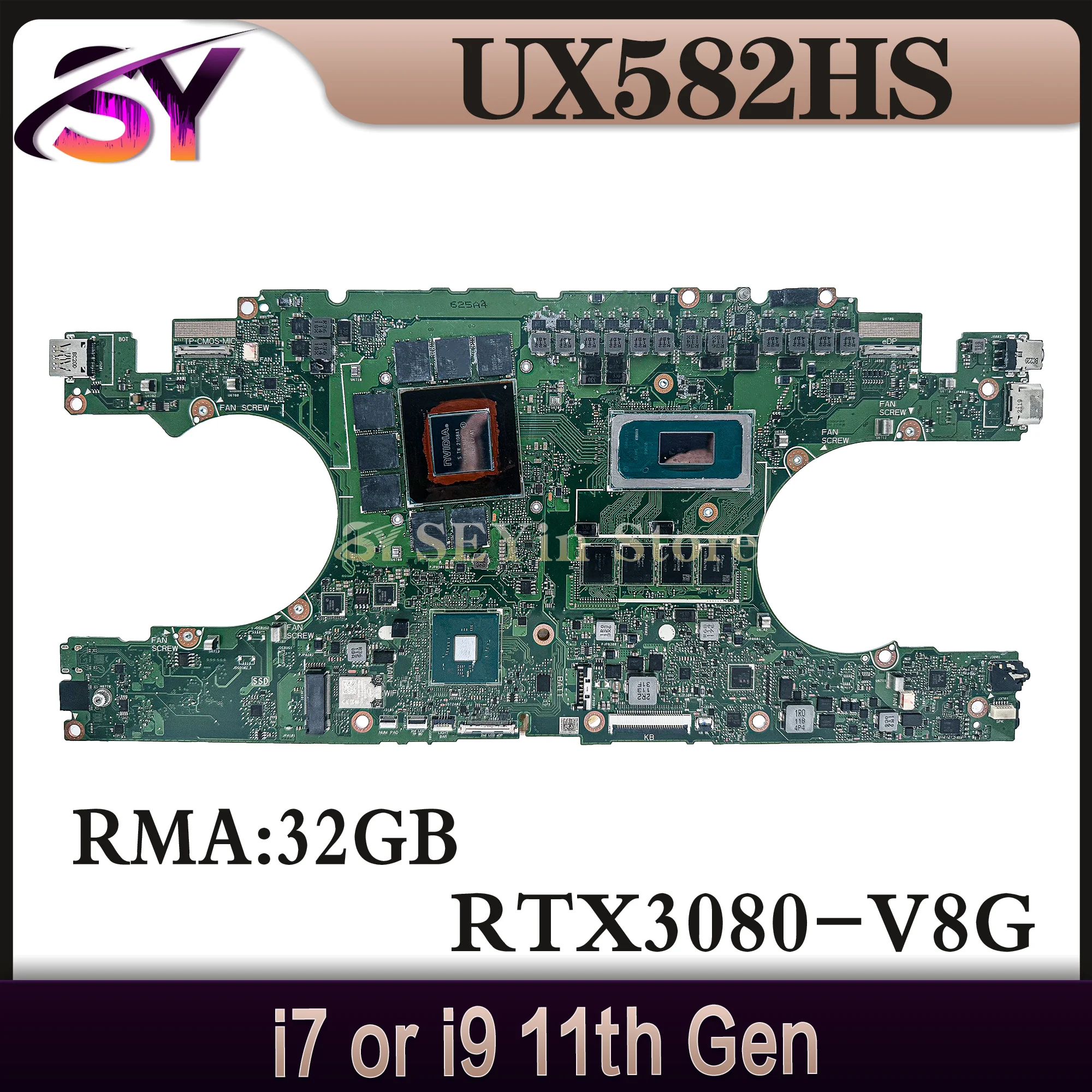 UX582 Mainboard For ASUS UX582HS UX582HM RX582HS RX582HM UX582H Laptop Motherboard i7 i9 11th RAM-16GB/32GB RTX3060 RTX3080