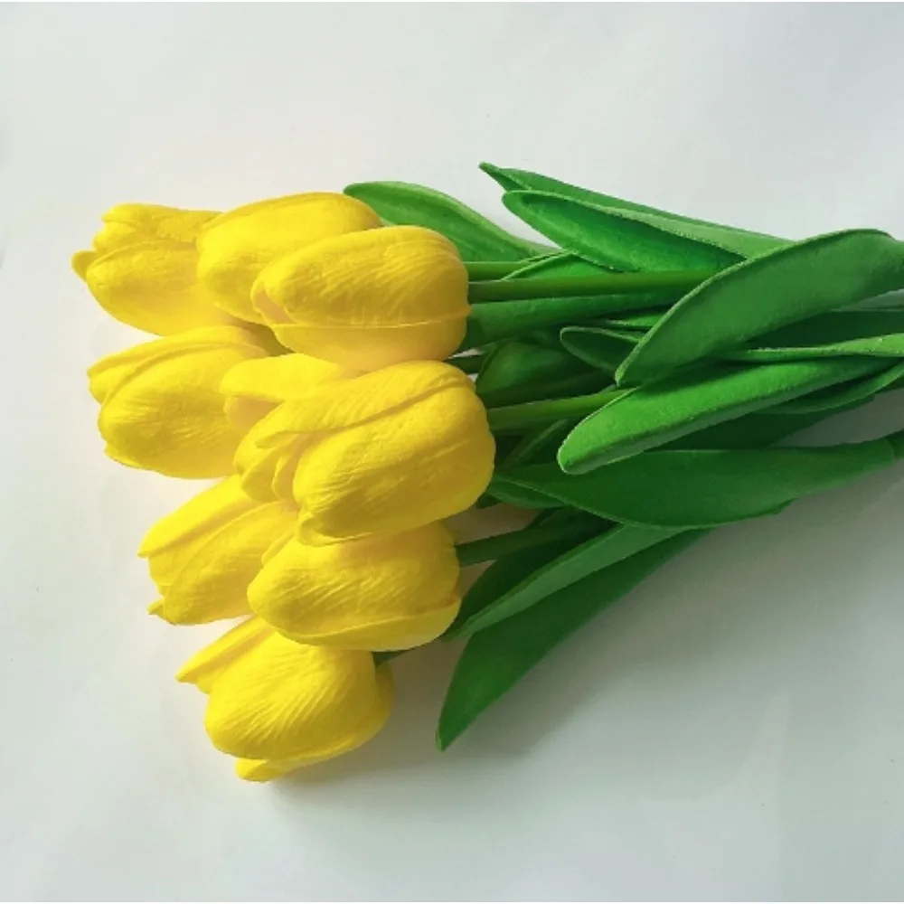 16 Yellow Imitation Tulip Flower Decorations for Office, Home Decoration, and Mother's Day DIY Flower Arrangement Decoration