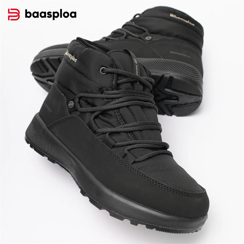 Baasploa Botas de nieve para mujer, botas de nieve impermeables de cuero para invierno, zapatos cómodos de algodón cálidos de felpa, antideslizantes