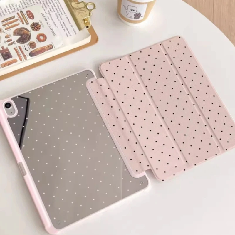 Black Polka Dots Pencil Slot Funda Case for IPad10.2 7th 8th 9th 9.7 5/6th Mini 6 8.3 Air 10.5 10th 10.9 Air11/13 Pro12.9 A16 11