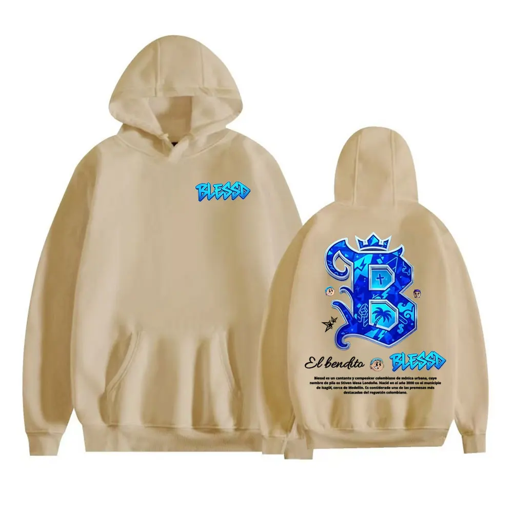 Rapper abençoado el bendito logotipo moletom roupas masculinas harajuku retro manga longa hoodies casual velo aconchegante com capuz streetwear