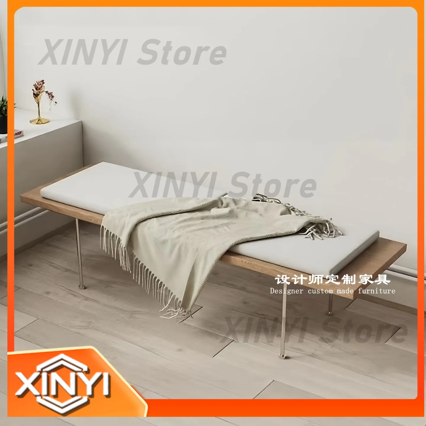 Artistic Fabric Bench for Mid Century Modern Home Decor Lounge Studio Bedroom Metal Leg Foot of Bed Stool