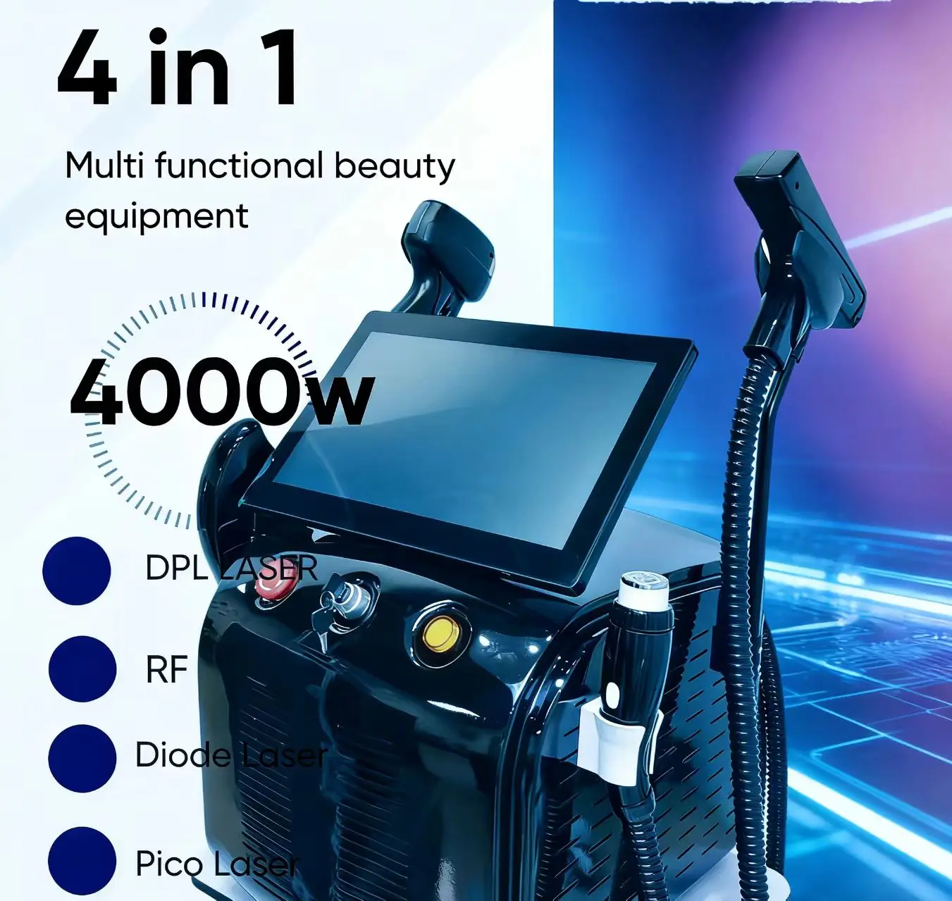 

4 IN 1 4000w Titanium Ice Platinum RF Diode 755 808 1064nm 3 Wave Laser Painless Hair Removal Machine