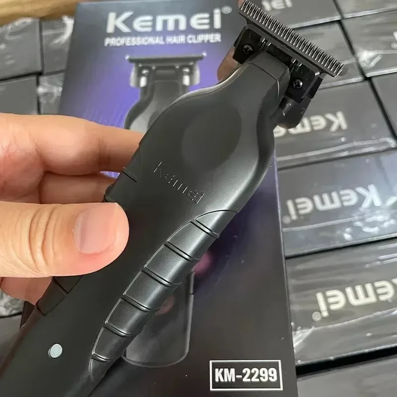 Kemei KM-2299 Barber Cordless Hair Trimmer 0mm Zero Gapped Carving Clipper Detailer Professional Electric Finish Cutting Machine