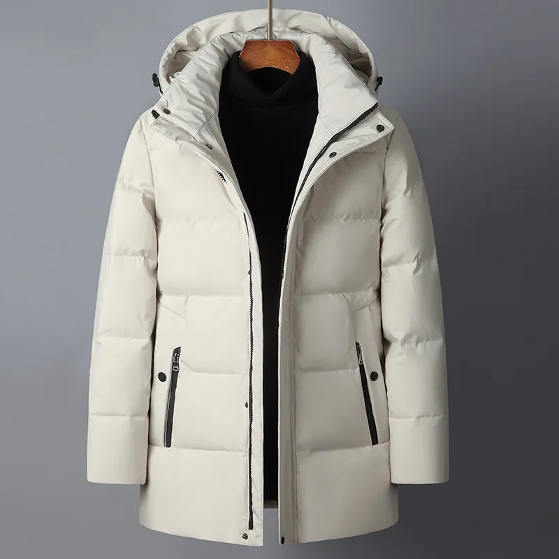 

Winter Men's Hooded Down Jackets Solid Casual Warm White Duck Down Coats Male Windproof Fashion Zipper Hooded Outwear Long Coats