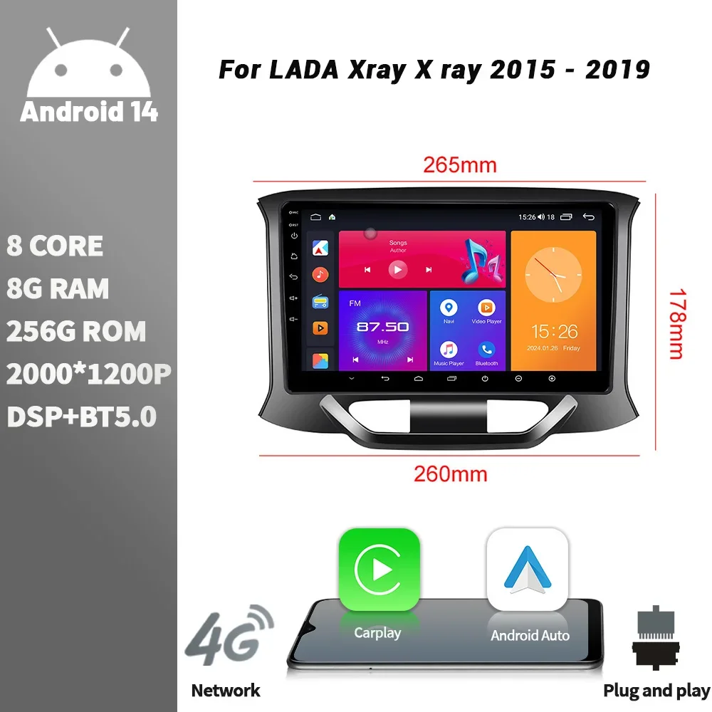 Android For LADA Xray X ray 2015 - 2019 Bluetooth Wireless CarPlay Screen Stereo Car Radio Multimedia Player Navigation