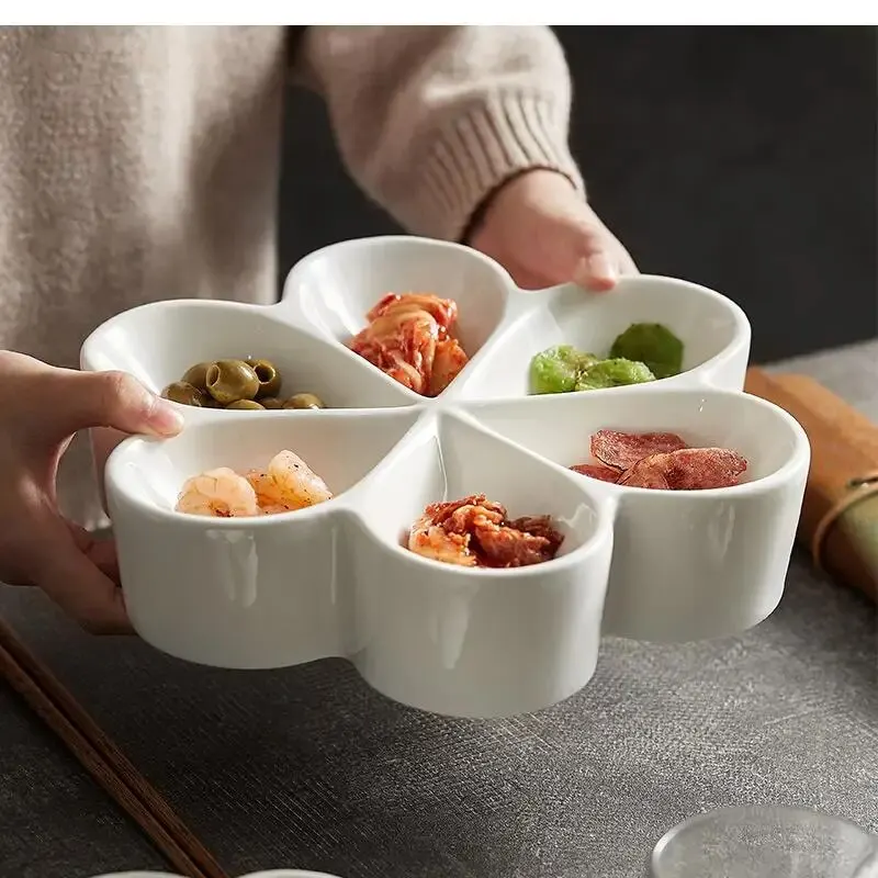 

White separated ceramic plate double insulation snack dish round tableware restaurant artistic conception cold bowl