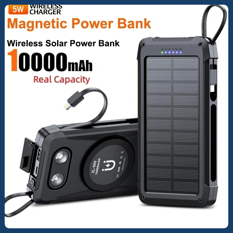 بنك طاقة شمسي مغناطيسي 20000 مللي أمبير في الساعة بطارية خارجية 15 وات شاحن لاسلكي Magsafe سريع لهاتف iPhone 16 Samsung S24 Xiaomi Powerbank