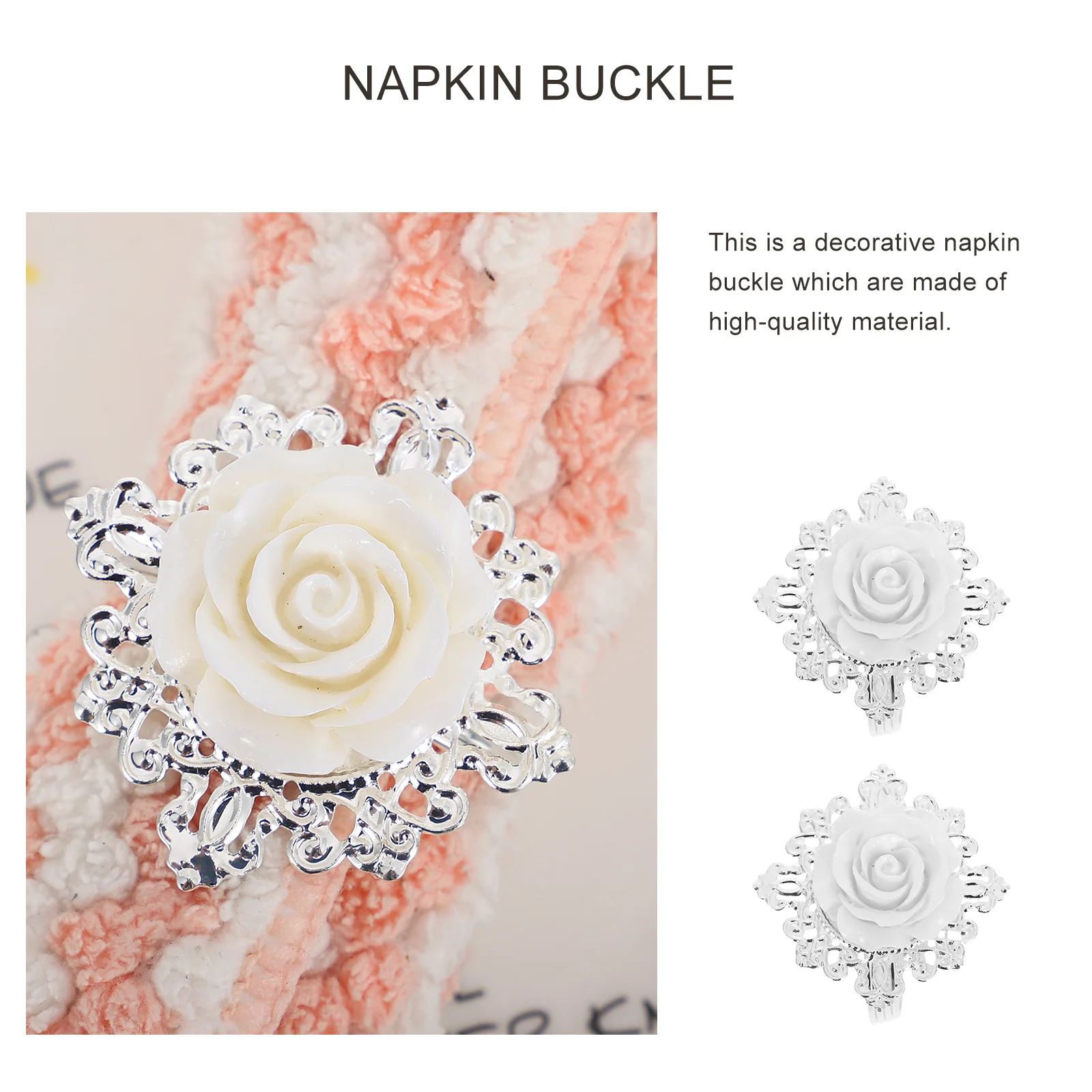 

12Pcs Napkin Rings Zinc Alloy White Rose Metal Buckles for Wedding Banquet Party Table Decoration Zinc Alloy Napkin Ring