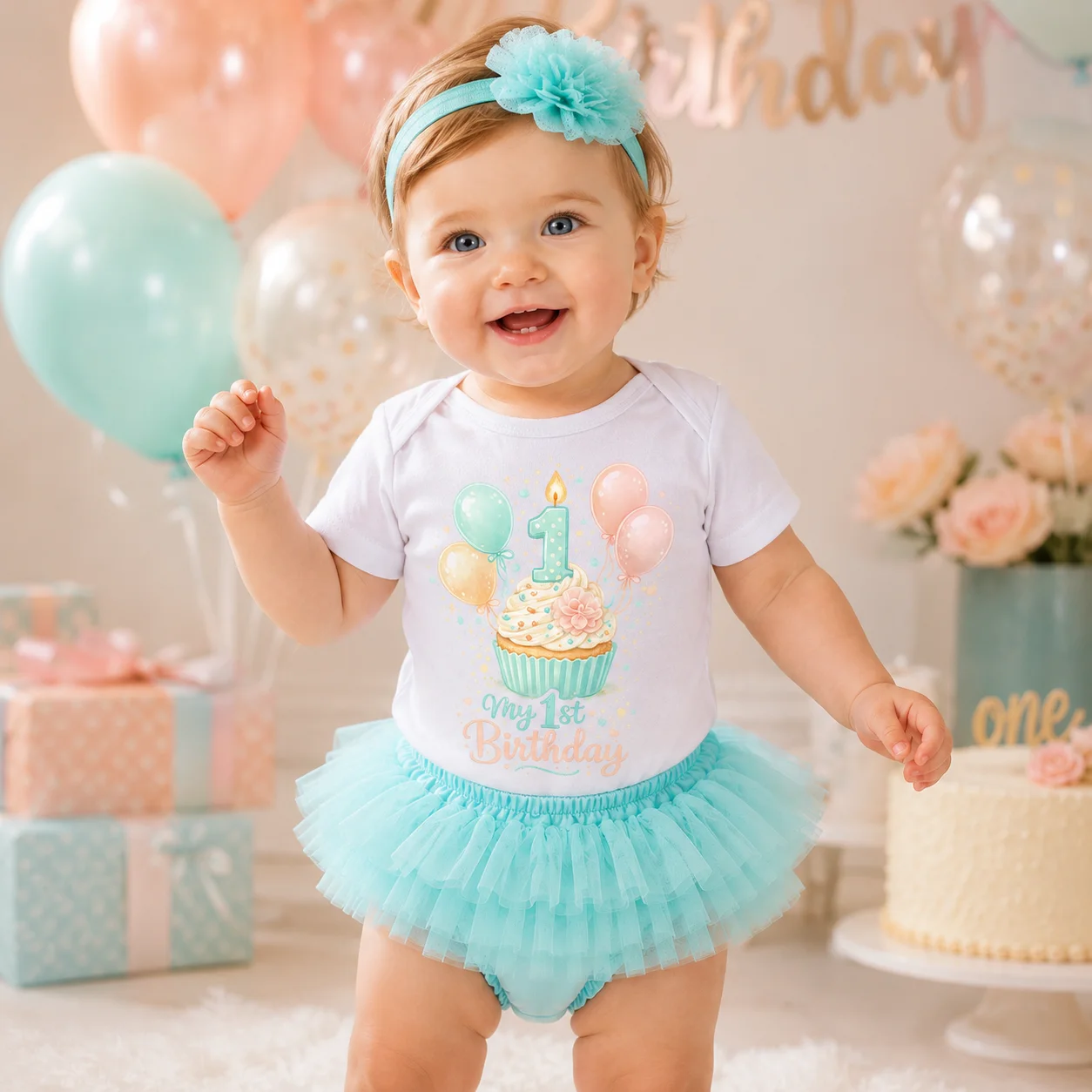 Baby Girls 1st Birthday Outfit Set My First Birthday Bodysuit Tutu Skirt Headband 3Pcs Cake Smash Costume Infant Birthday Party