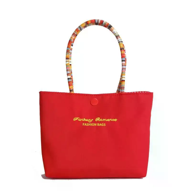 Cute Letter Pattern Women's Handbag Small Tote Bag For Travel And Daily Use Urban Minimalist Nylon Soft Zipper Closure Mobile