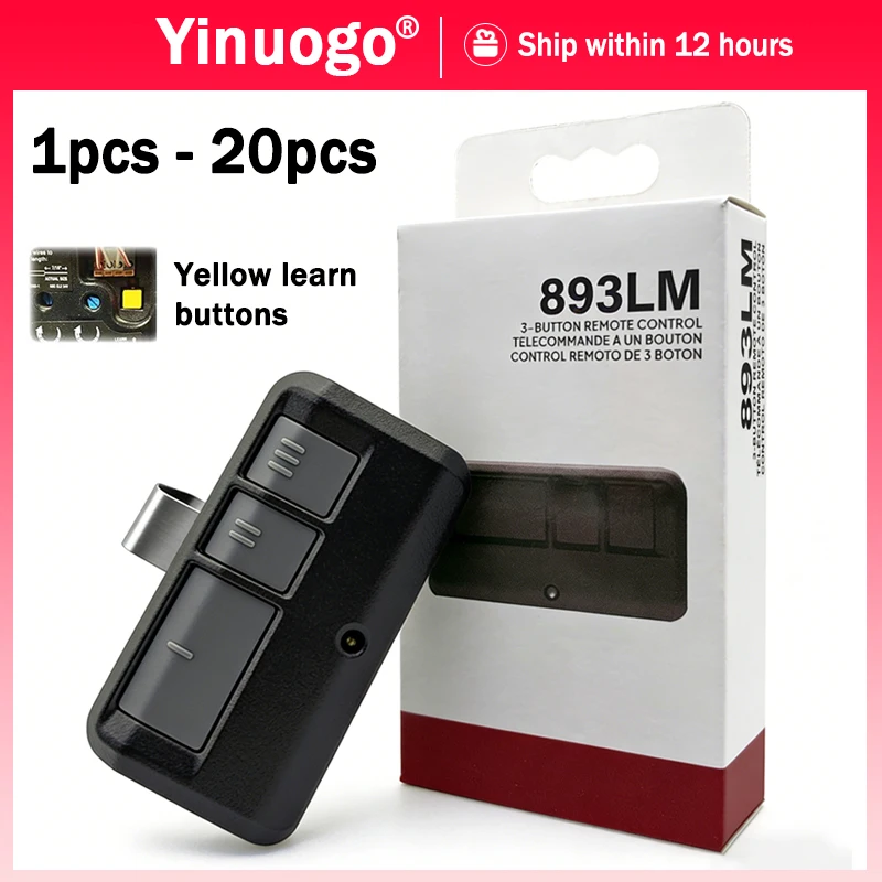Work With Yellow Learn Buttons 891LM 893LM 950ESTD 953ESTD 41A7633 Garage Door Remote Control 310MHz 315MHz 390MHz Security 2.0