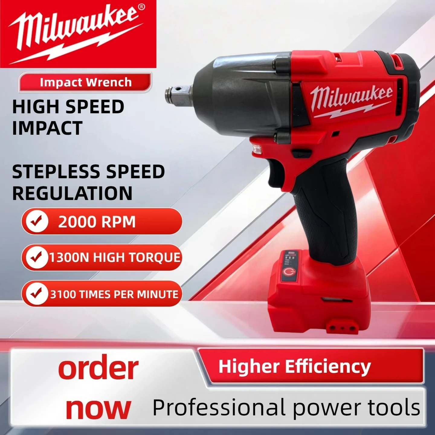 Obeng Elektrik Tanpa Kabel Milwaukee Torsi Besar 1300NM Obeng Impak Tanpa Sikat Perbaikan Mobil Truk Peralatan Tenaga Untuk Baterai Milwaukee