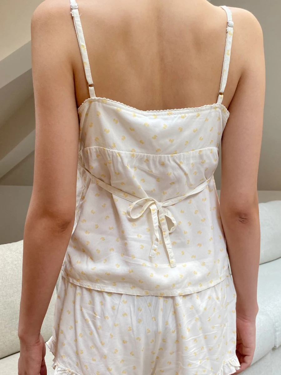 小さなアヒル柄の可愛い2ピースセット、女性用、2つのリボン、 - Elastic Lace Trim のレビューと価格