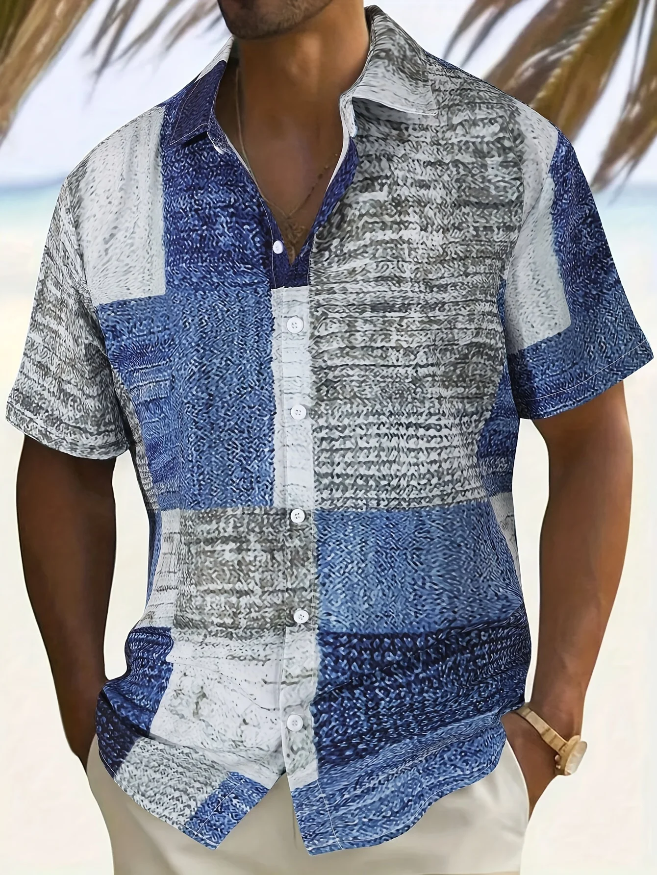 

2026 Summer Retro Geometric Color Block Print Men's Oversized Loose Quick Drying Shirt Casual Outdoor Sports T-shirt Shirt
