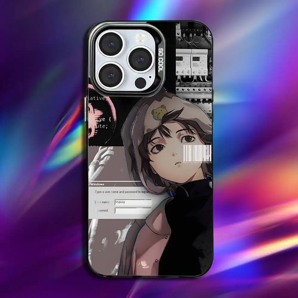 التجارب التسلسلية L-Lain جراب هاتف آيفون 17,16,15,14,13,12,11,Pro,Max,Plus,Mini,XS,SE مضاد للسقوط أسود غير لامع مصد صلب