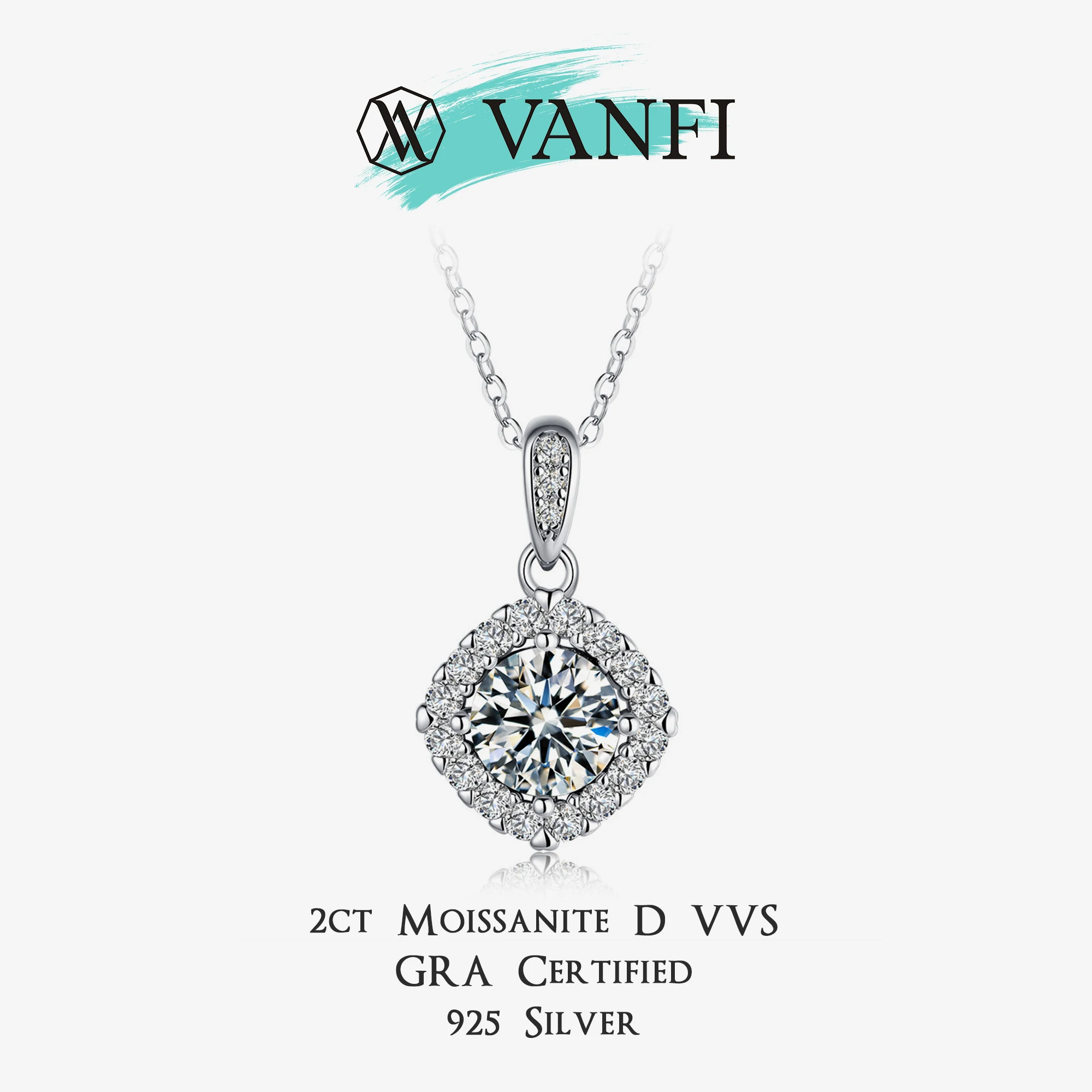

Kfvanfi 2CT Moissanite Lab Diamond Women's Necklace 925 Sterling Silver White Gold Plated Long-Lasting Color Luxury Pendant Gift