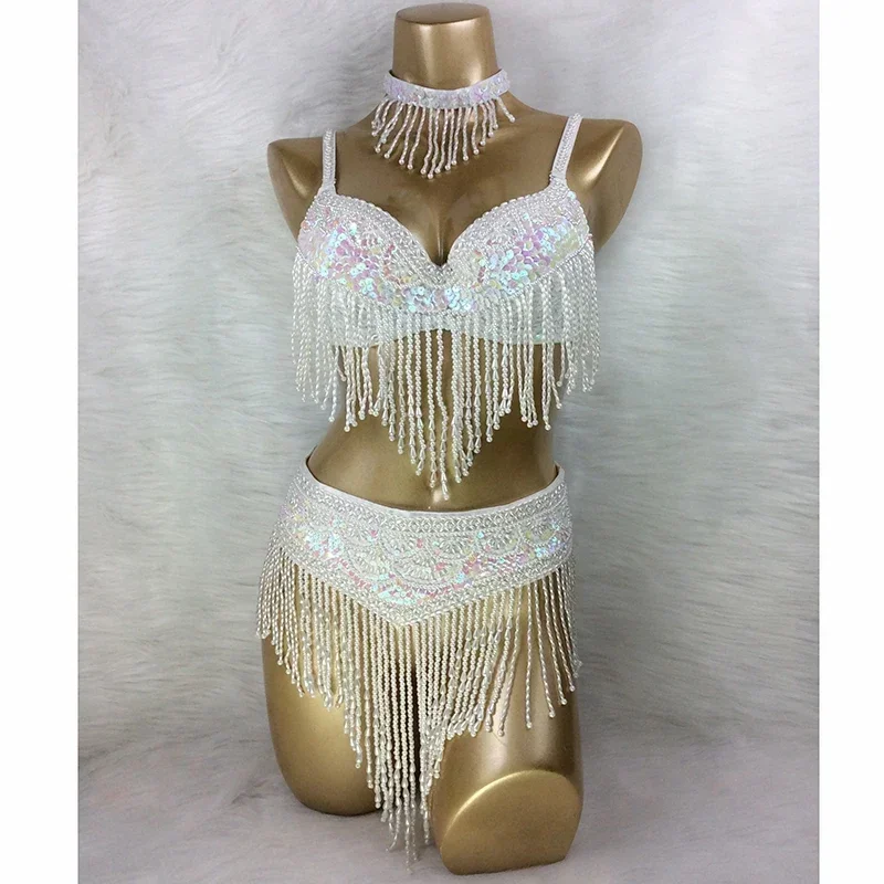 

Wholesale Belly Dance Costume 3pcs Set BRA BELT NECKLACE GOLD&SILVER white 4 COLORS #TF201,34D/DD,36D/DD,38/D/DD,40B/C/D,42D/DD