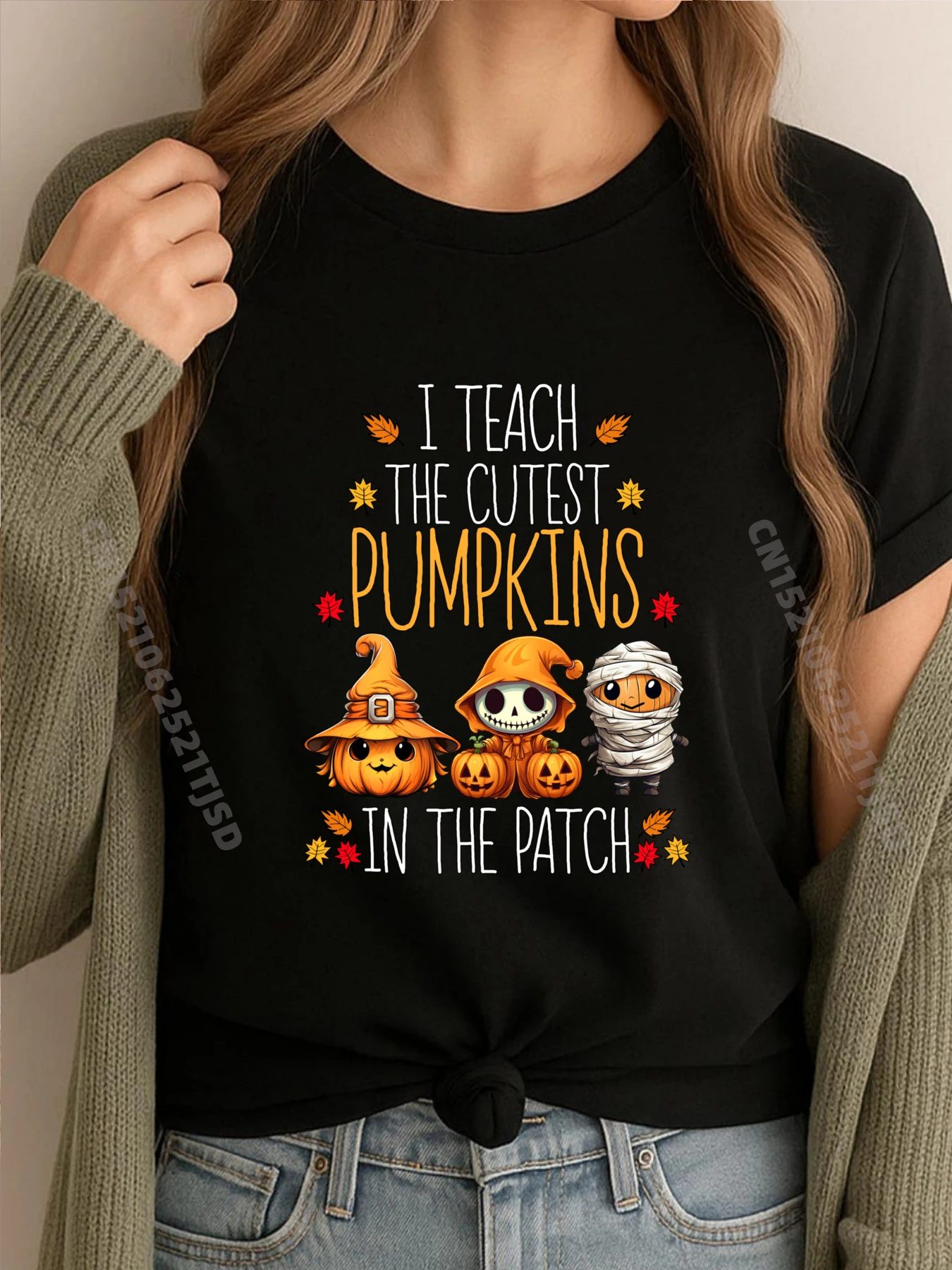 

I Teach The Cutest Pumpkins In The Patch Учитель Хэллоуин Черные футболки с рисунком Мужская футболка высокого качества с принтом