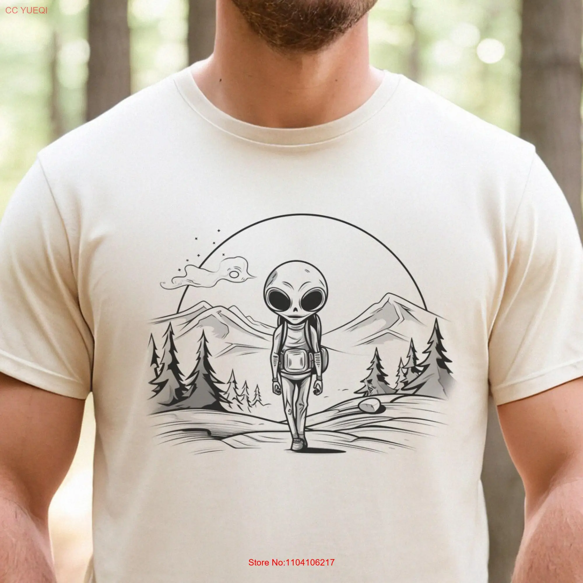 Mountain forest hiking alien shirt gift for outdoor lover camping shirts trees T woodland campfire tee adventure tees