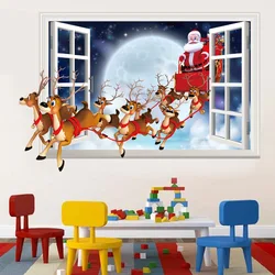 Christmas Decorative Wall Stickers Can Be Removed From Wall Windows with 3D Santa Claus Effect Stickers