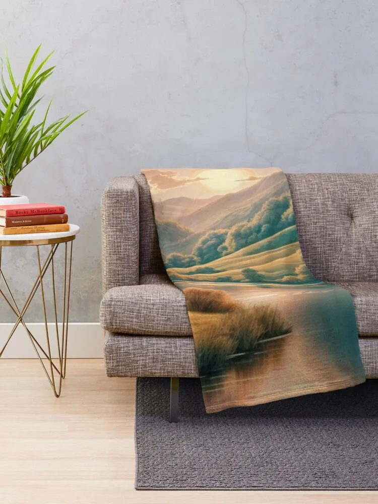 Sunset Serenity Over Tranquil Lake Throw Blanket Hairys Decorative Throw Bed linens Blankets Sofas Of Decoration Blankets