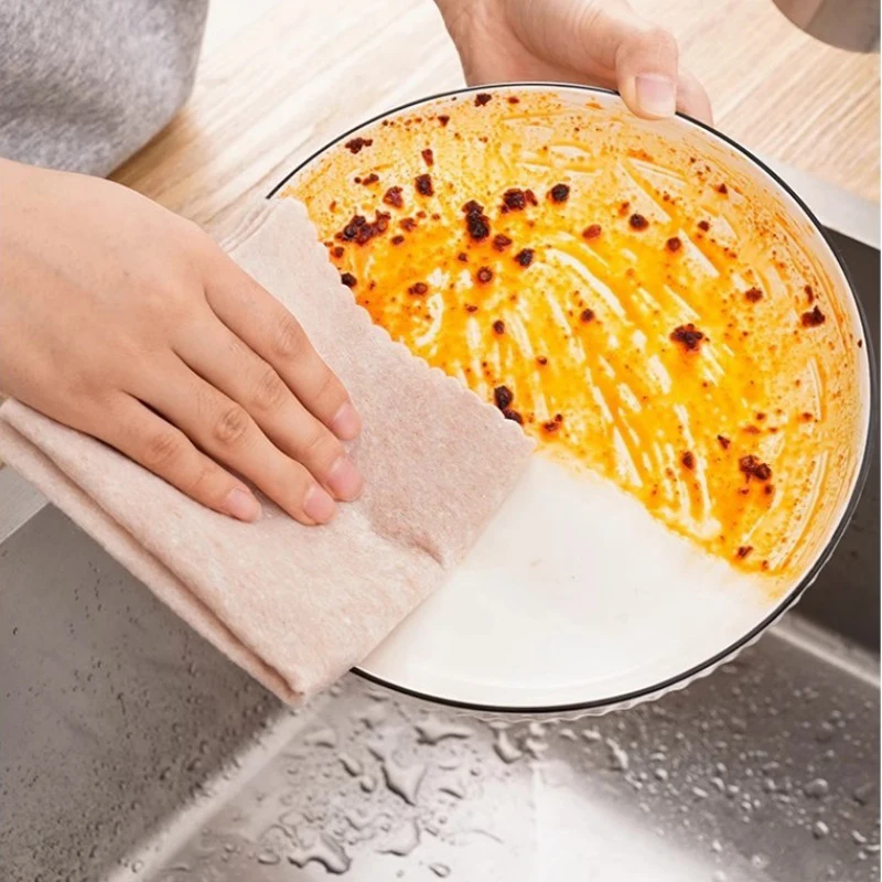 Magic Luffa Fiber Cleaning Cloth Kitchen Non-stick Oil Dishwashing Cloths Strong Water-absorbent Scouring Pads Dishcloths Towels