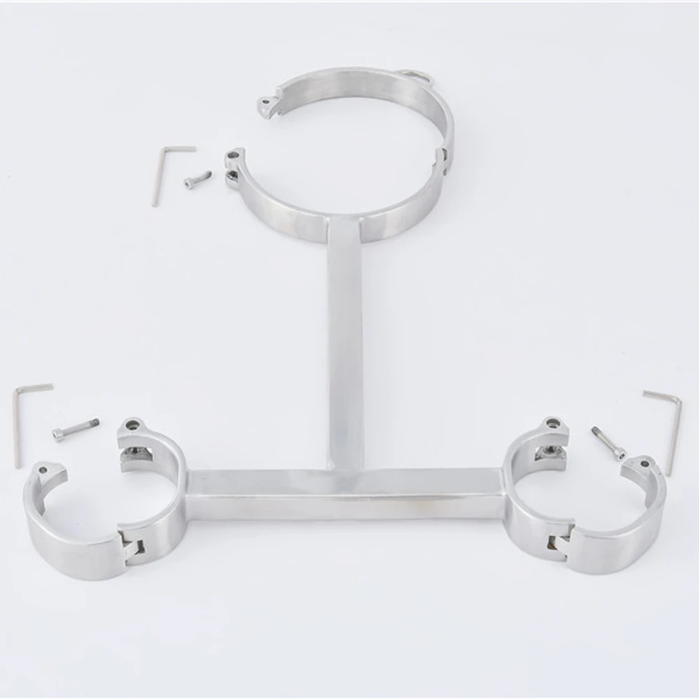 T Shape Slave Collar Handcuffs BDSM Bondage Stainless Steel Yoke Pillory Sex Toys For Men Women Adult Games Shackles Restraints