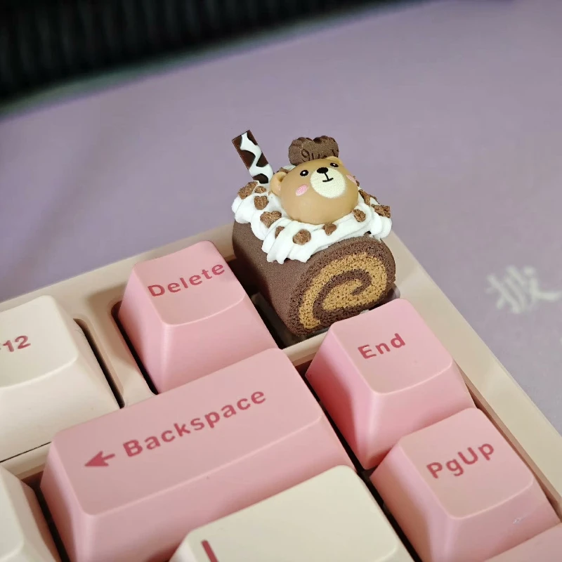 

ECHOME Cute Bear Cake Keycap Artisan Keyboard Cap Original Custom Handmade Clay Girl Anime KeyCap for Mechanical Keyboard Gift