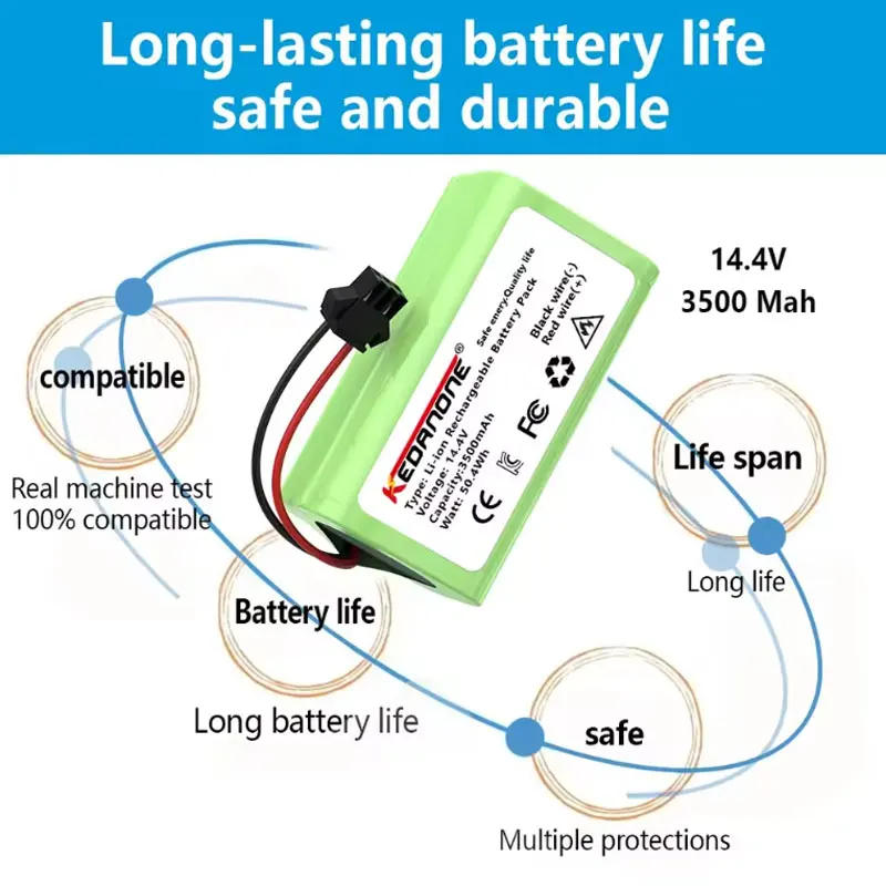 Batteria di ricambio Kedanone 14,4 V, 3500 mAh, per robot aspirapolvere, compatibile con i modelli Conga Excellent, Deebot, Tesvor X500 e Robovac11.
